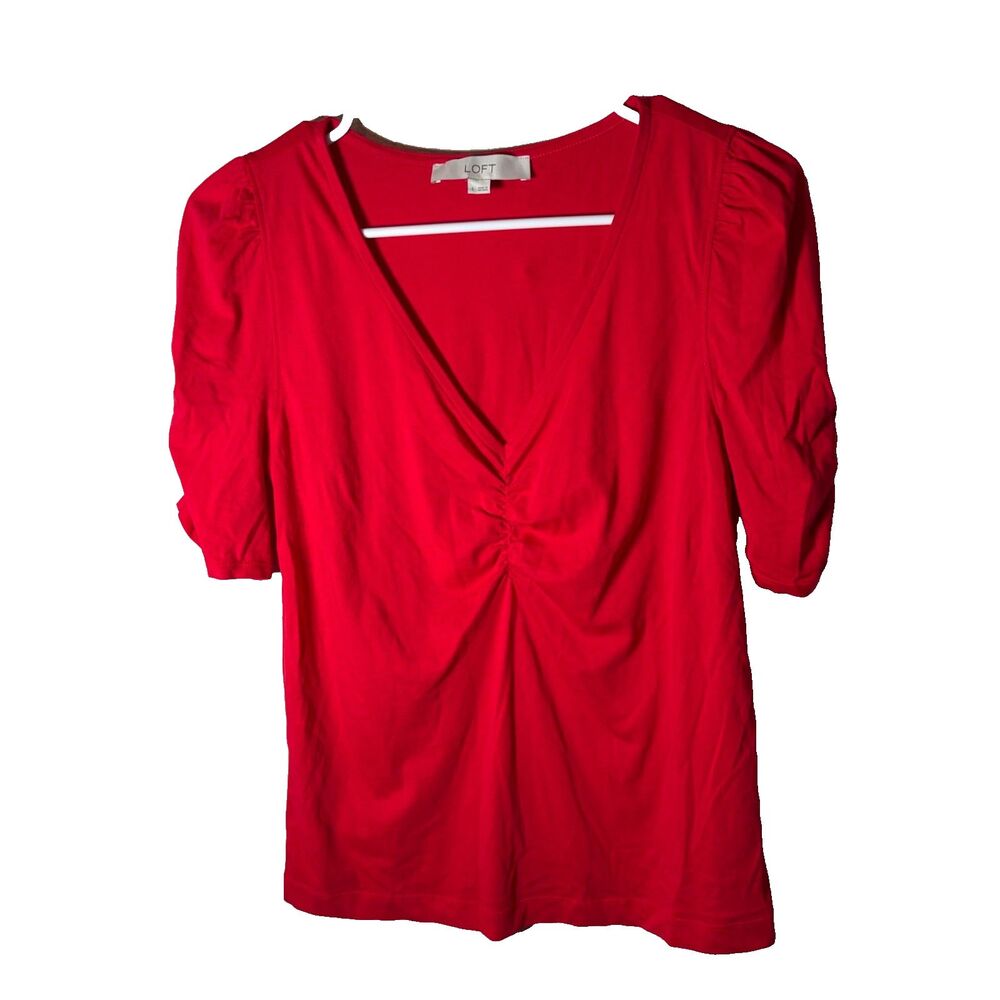 Loft Blouse Women's Small V-Neck Ruched Short Sleeve Solid Casual Top Shirt